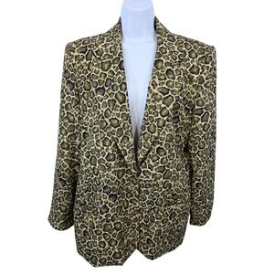 JOAN LESLIE Women's Green Leopard Print Blazer Jacket Size 14 Pockets /R3